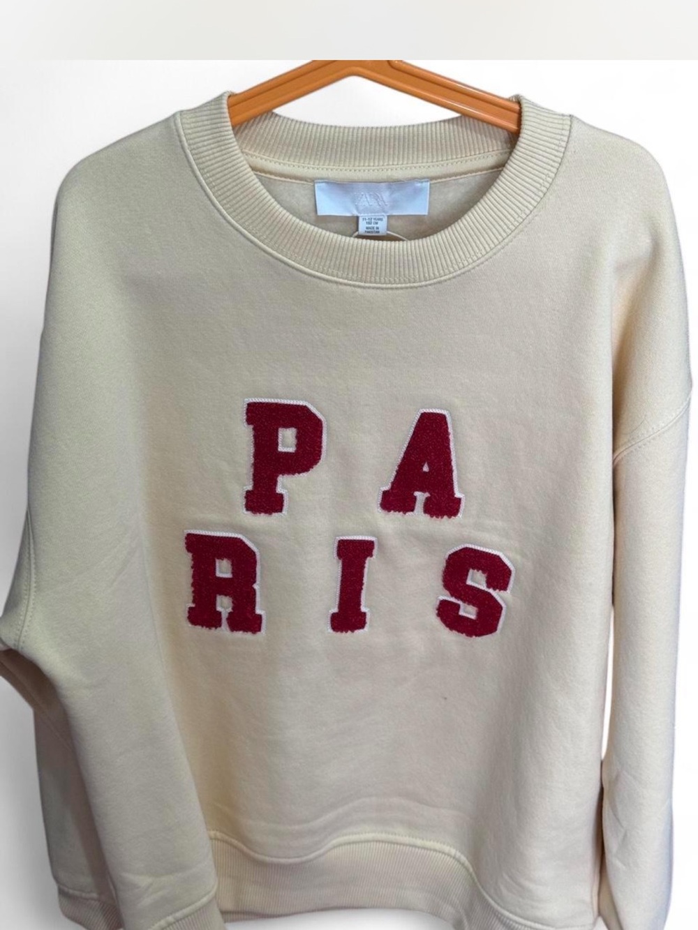 Zara Cream Sweatshirt with Red 'PARIS' Lettering - Kids